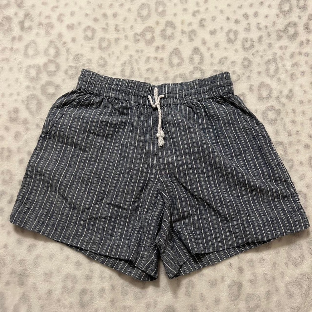 blue & white stripped linen shorts- size xs